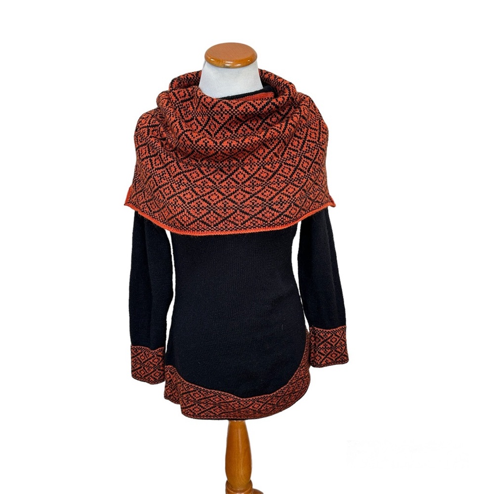 Alpaca Peru‎ Peruvian Cusco Shawl Neck Orange Blqck Sweater Women’s Sz Small